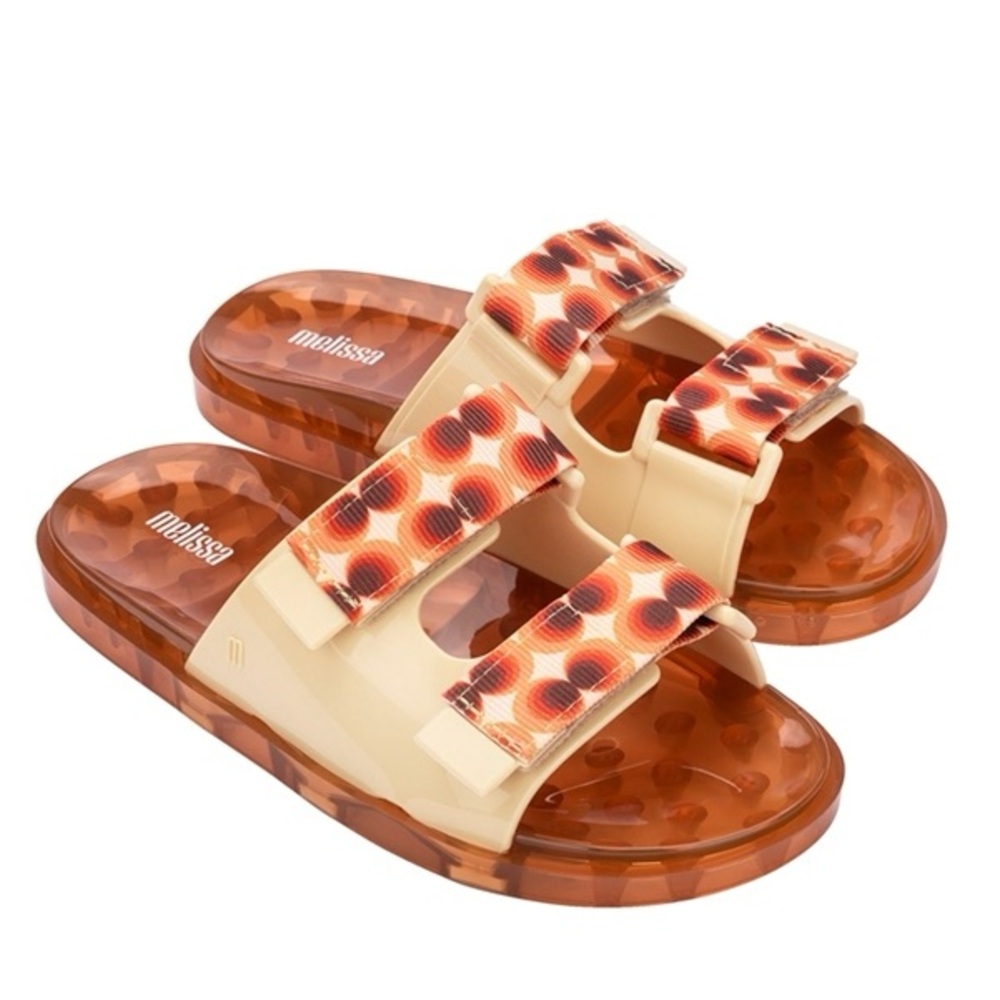 Melissa Patterned Slide Sandals in Cream and Brown